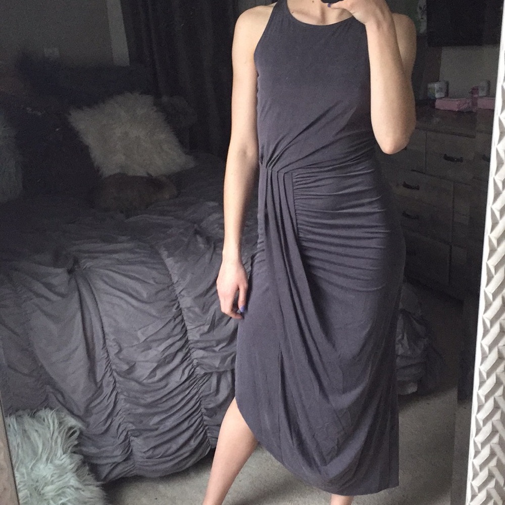 CYNTHIA ROWLEY gray asymmetrical long dress